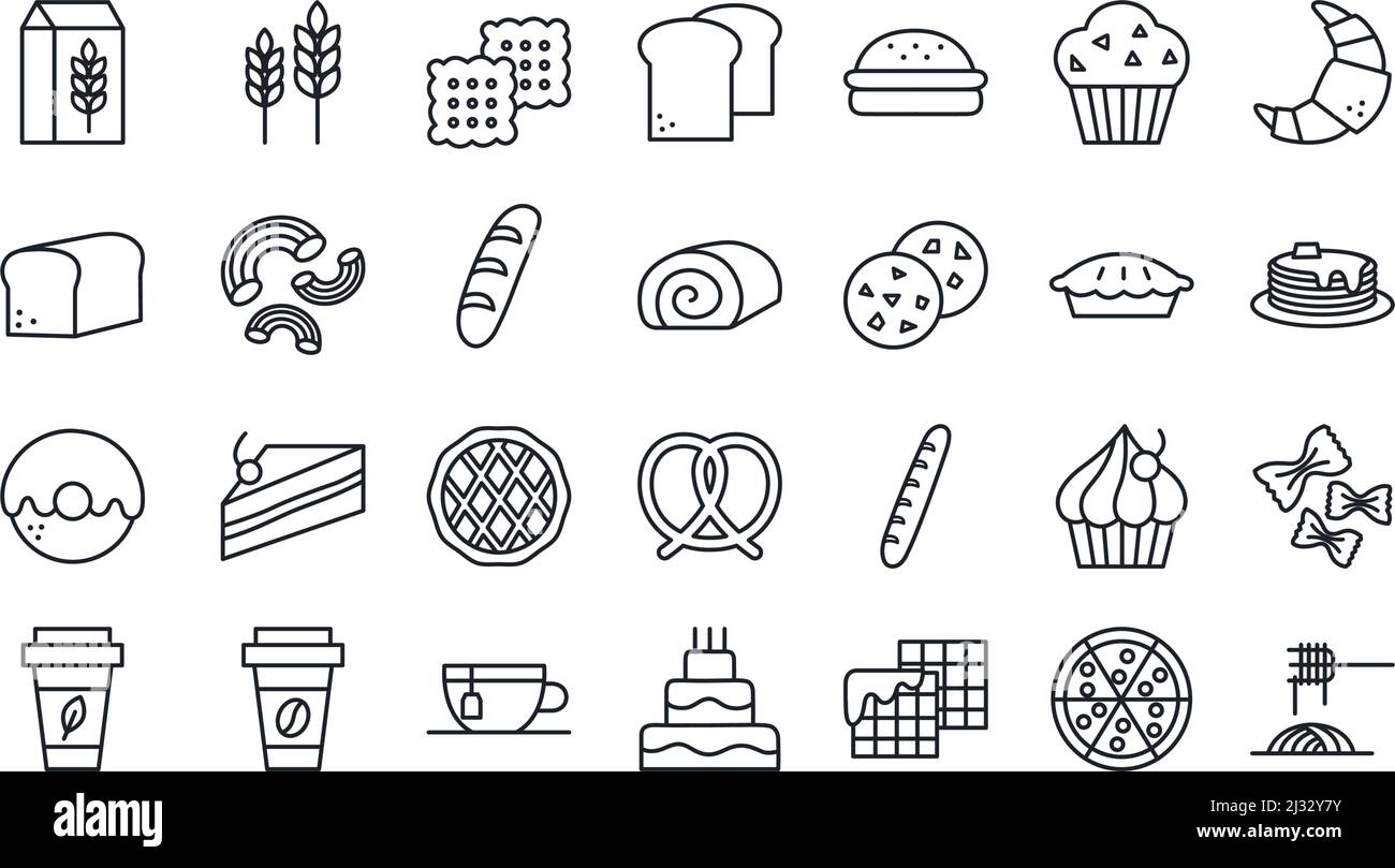 Bread, bakery products, pastry and confectionery icon set. Isolated ...
