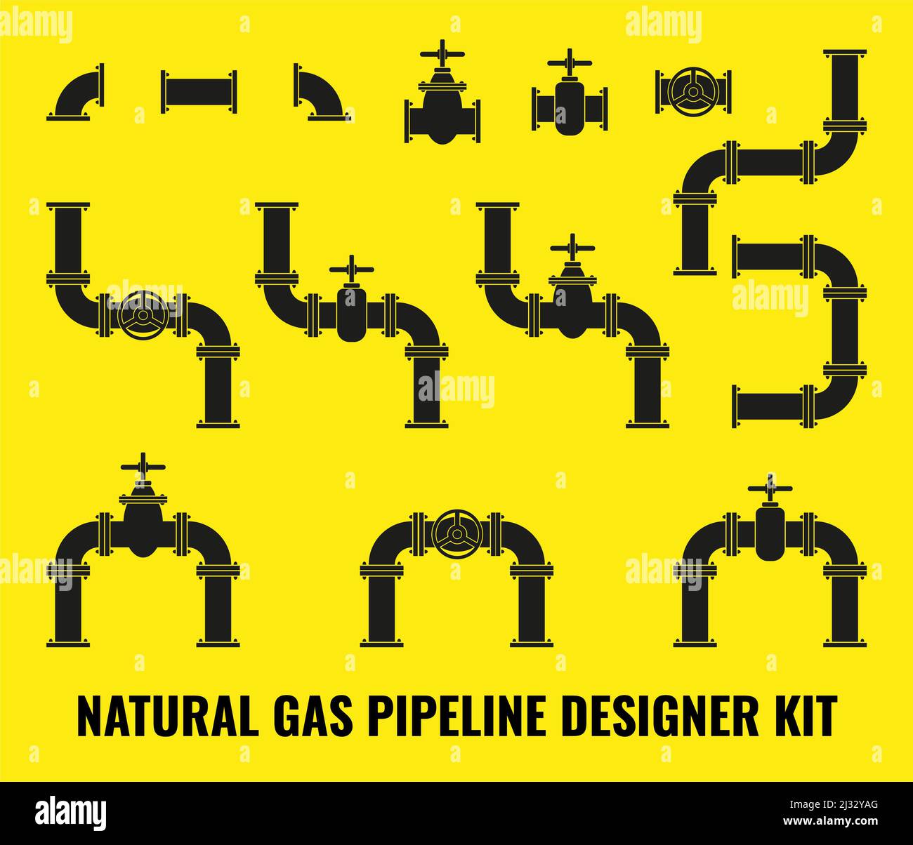 Pipe and Valve icon set. Pipeline elements. Illustration Stock Photo ...