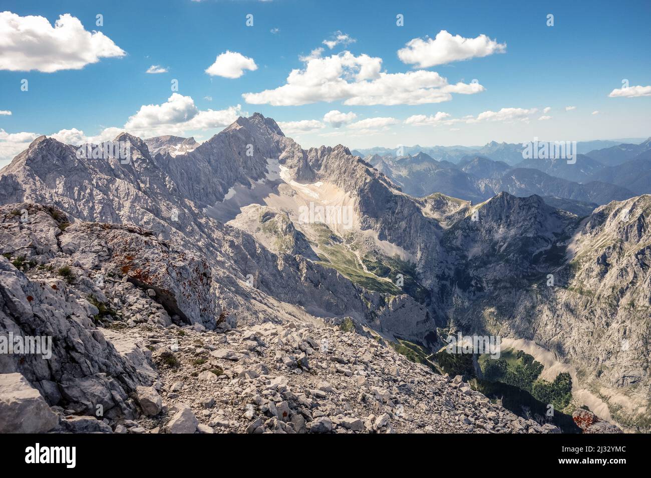 View of the Zugspitze with the Jubiläumsgrat from the summit of the ...