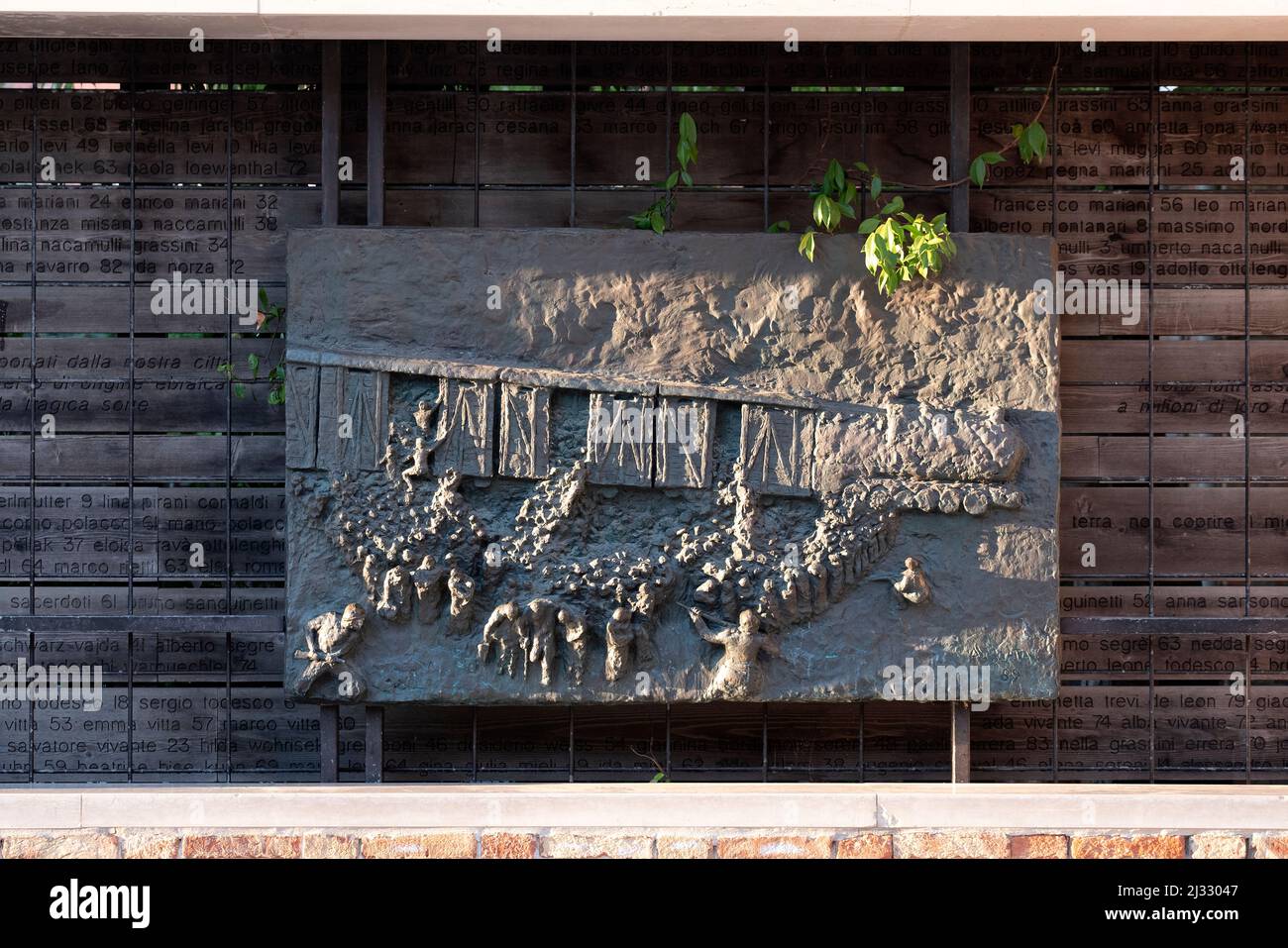 View of the Holocaust memorial a wall in Campo de Ghetto Novo in sestiere Cannaregio, Venice, Veneto, Italy, Europe Stock Photo