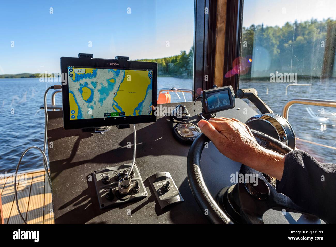 Houseboat trip with rented houseboat, Jyväskylä, Finland Stock Photo