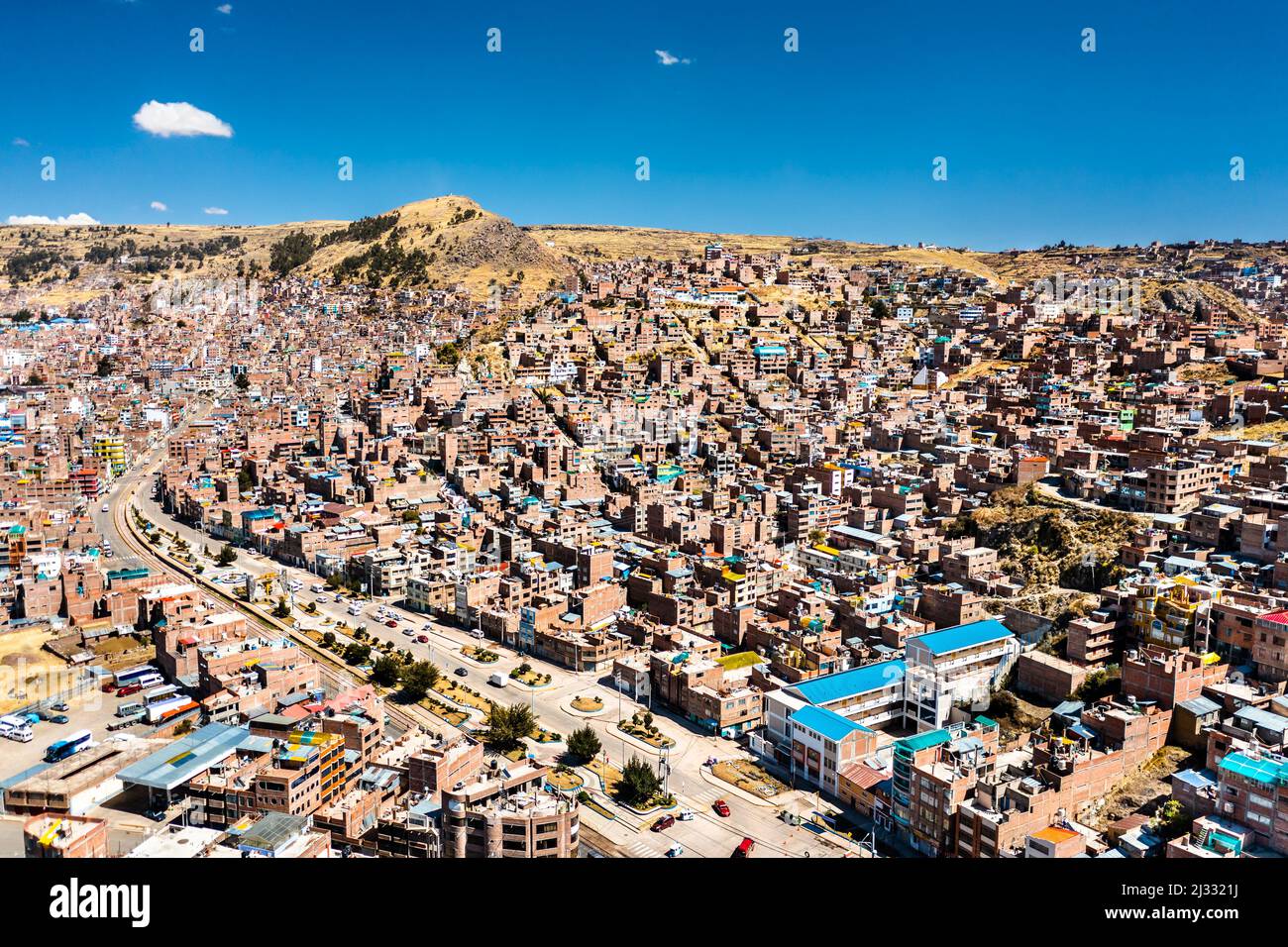 Aerial view of Puno town in Peru Stock Photo