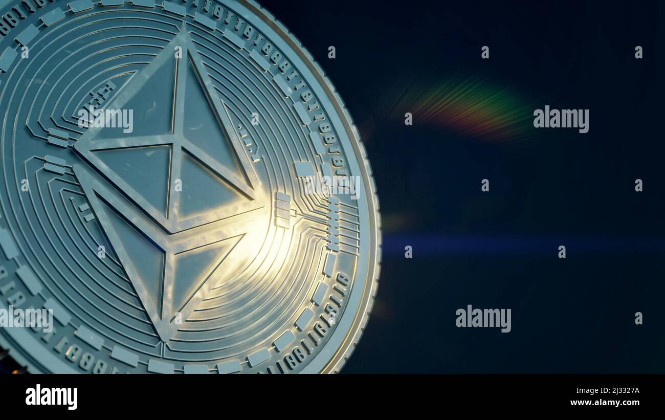 3D render ethereum coin Black Background. ethereum and cryptocurrency  investment concept. Cryptocurrency ethereum silver coin Stock Photo - Alamy