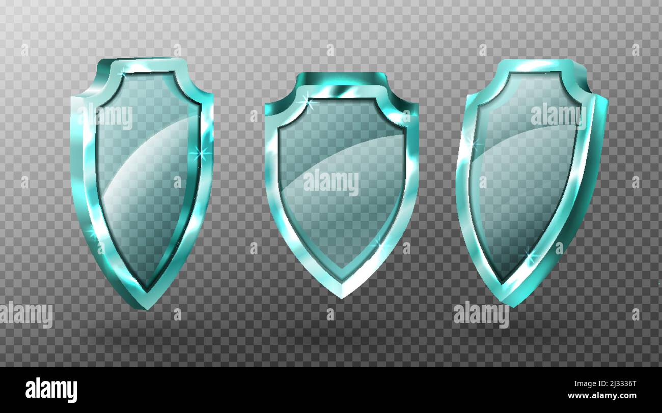 Glass shields set, blank blue acrylic screen panels with reflection and