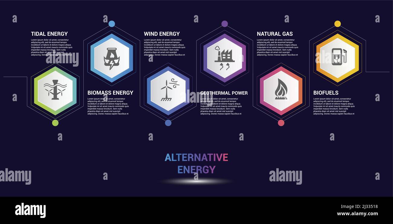Infographic Alternative Energy template. Icons in different colors ...