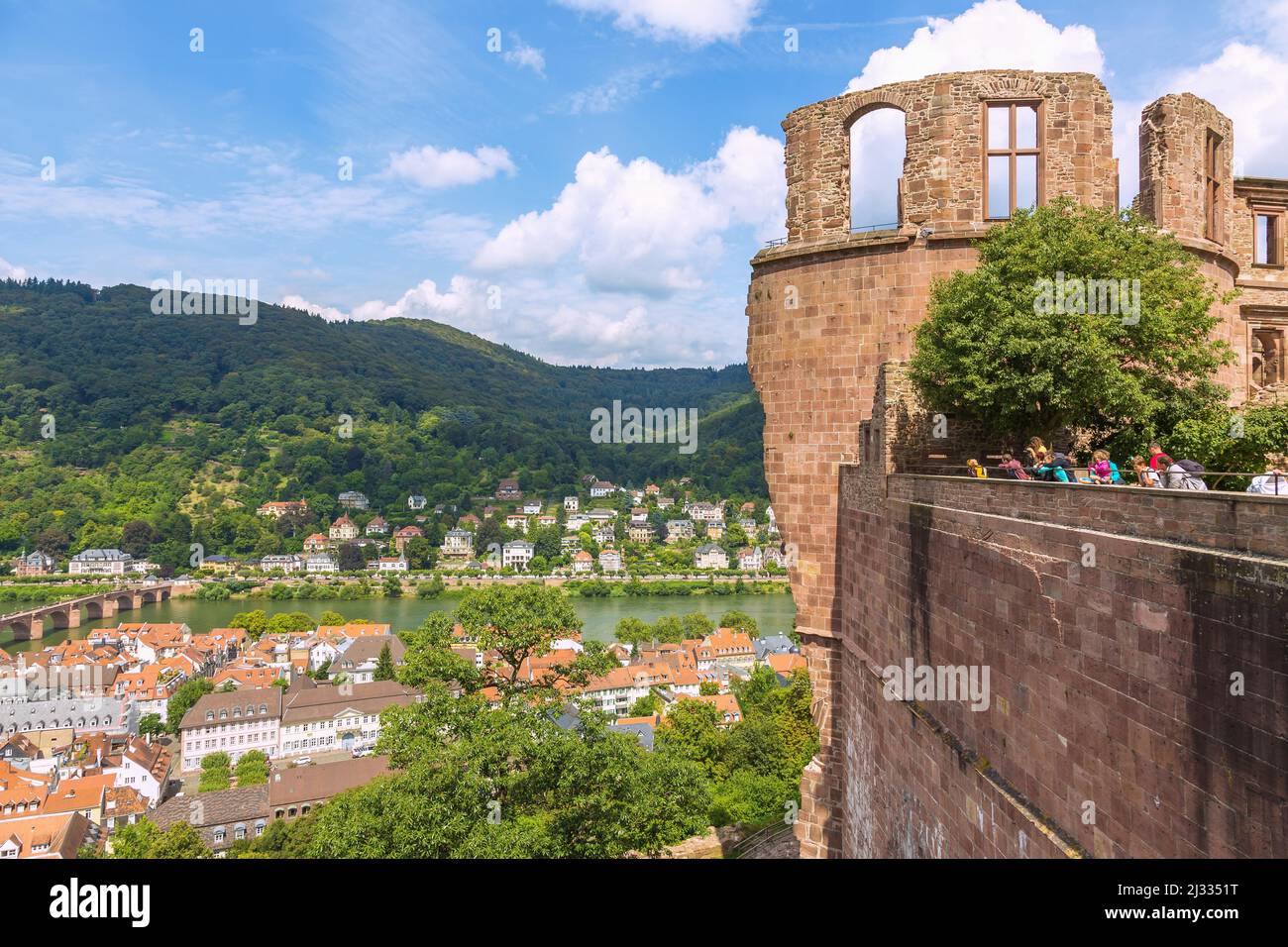 Heidelberg, old town with Old Bridge over de Neckar from Heidelberg Castle Stock Photo