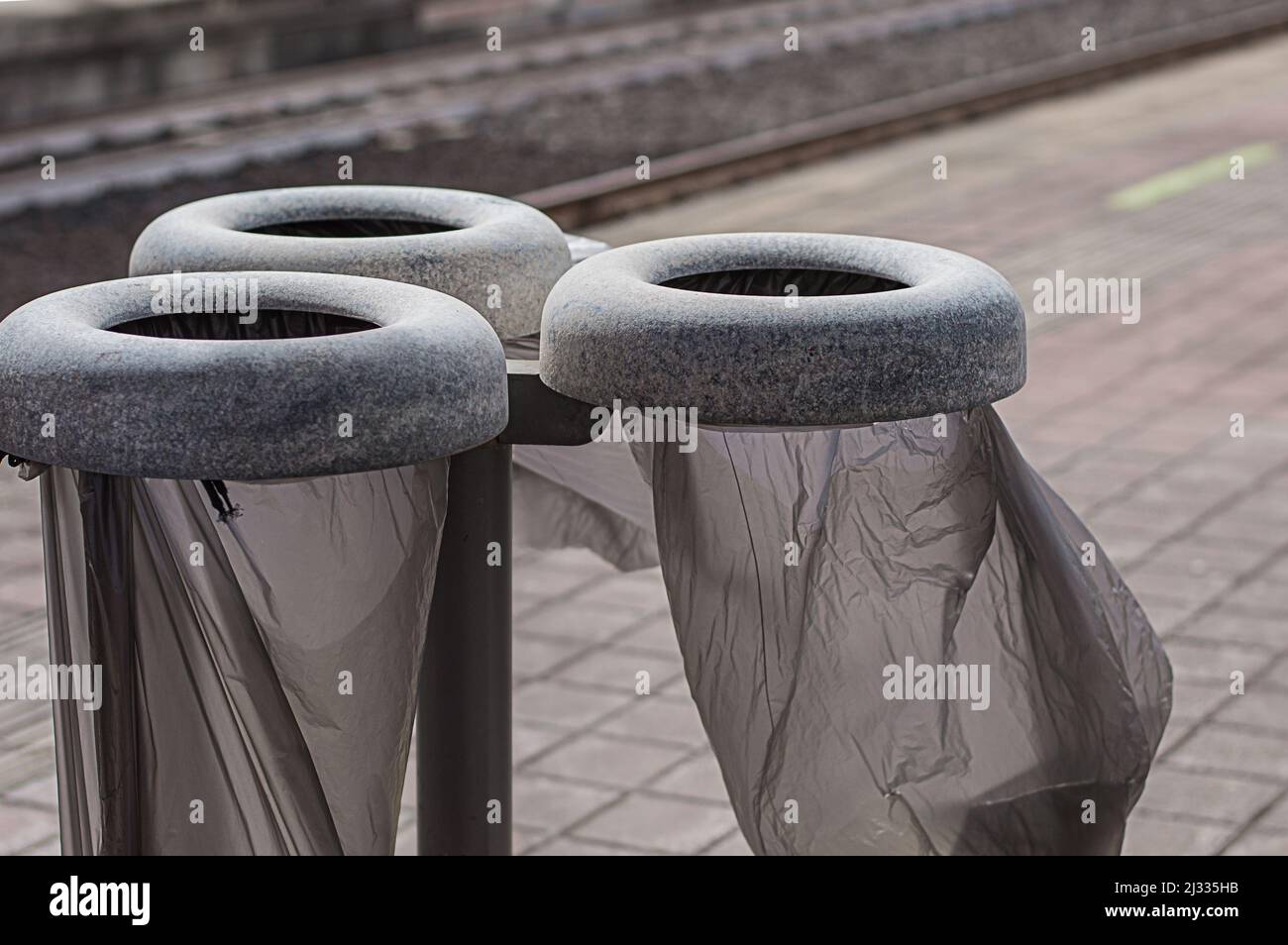 empty trash cans on the street. Garbage separation Stock Photo Alamy