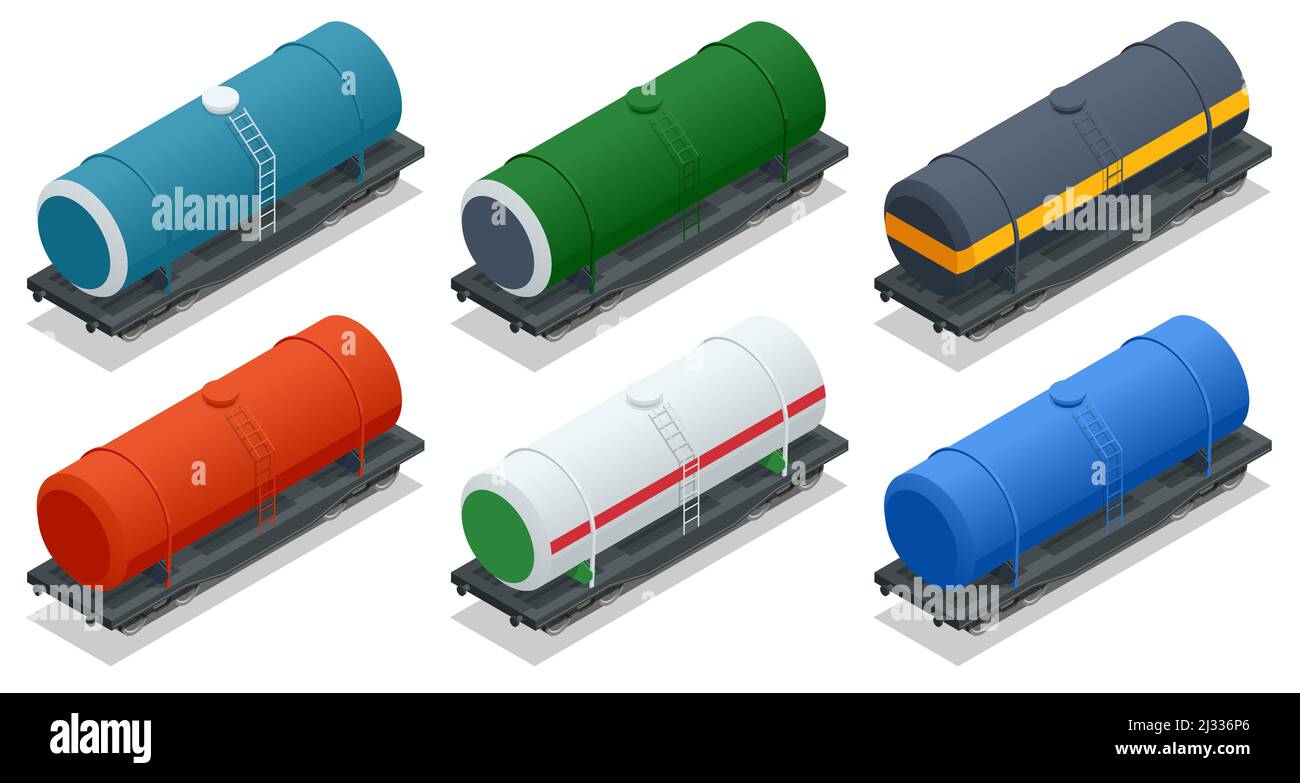 Isometric Rail Oil Gasoline Tanker Car. Cargo Freight Forwarding