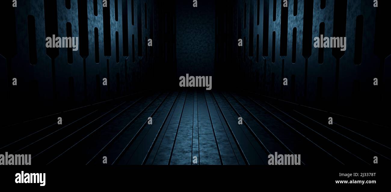 Elegant Space Background Alien Tunnel Ship Corridor Underground Laser Spotlight Blue Banner Background Wallpaper Pedestal Concept For Product Backgrou Stock Photo