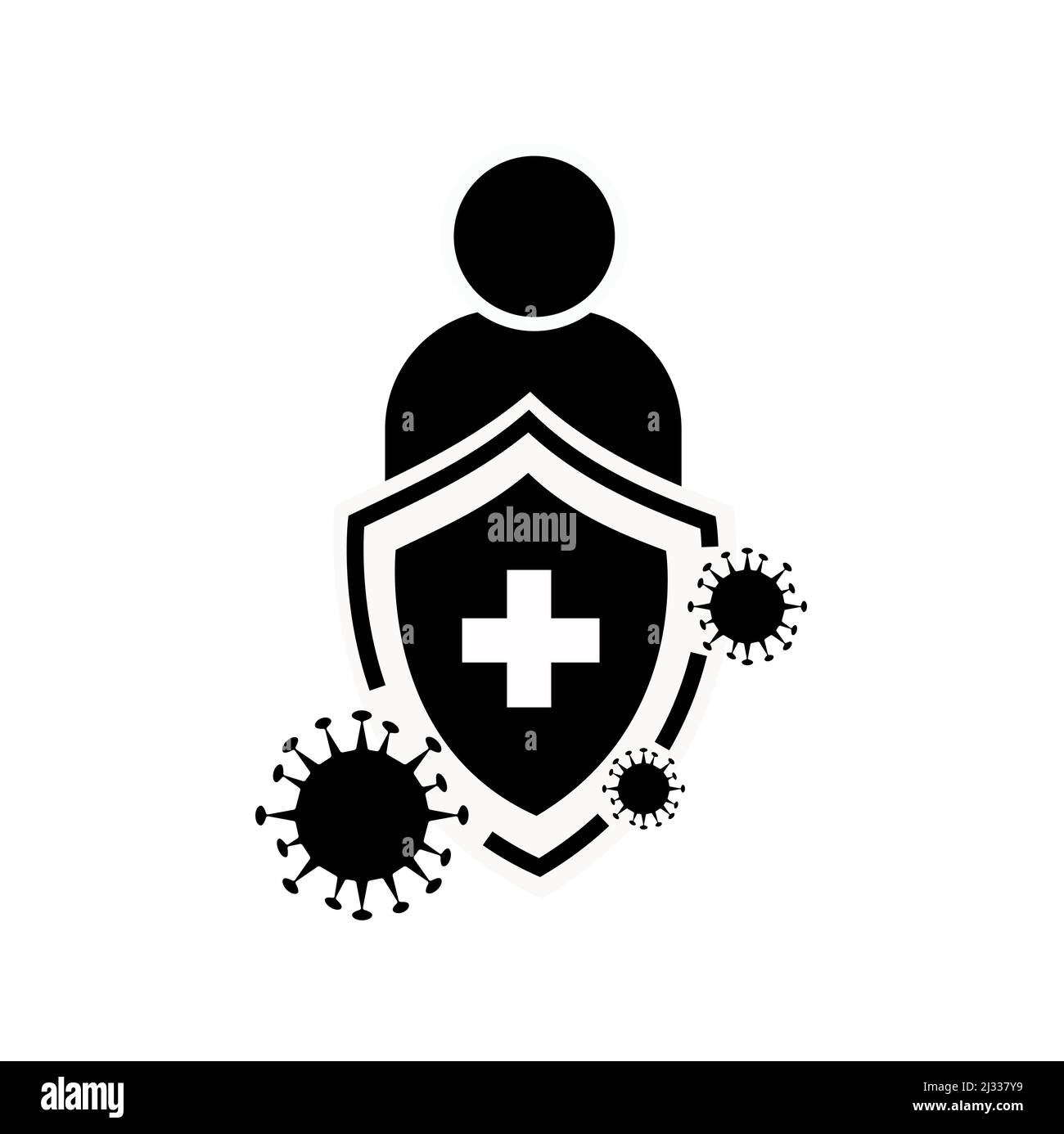 Anti virus shield icon isolated of flat style design. Vaccine shield from virus icon Stock Vector