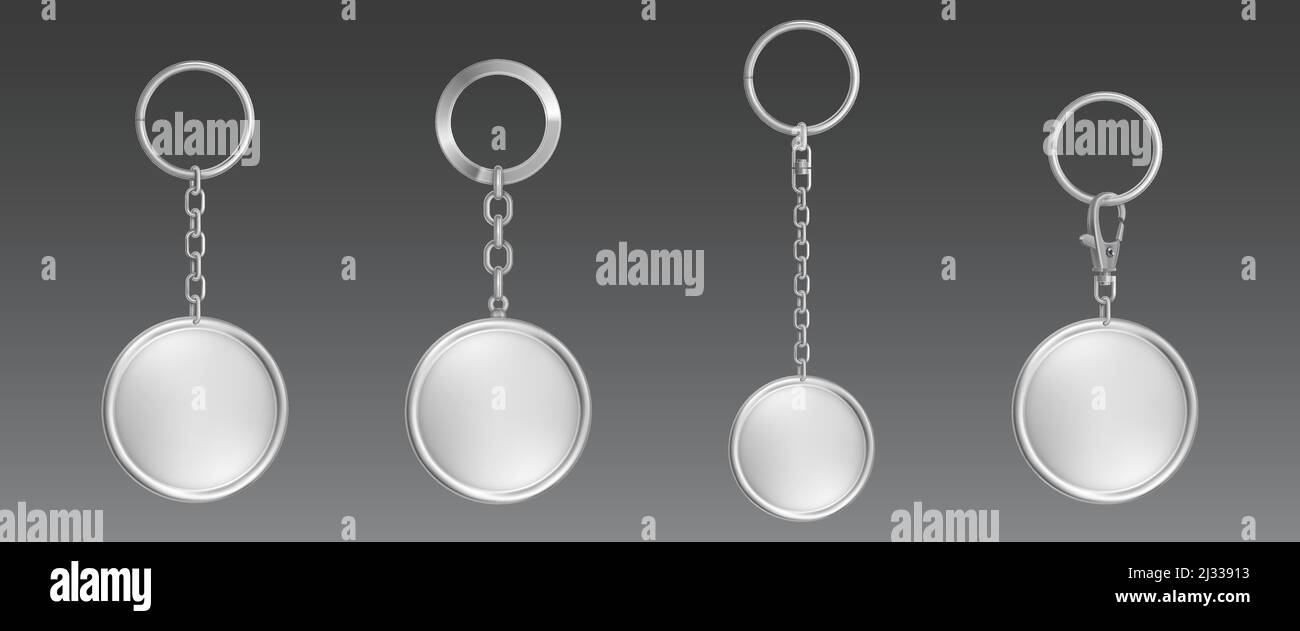 Silver keychain, holder trinket for key with metal chain and ring