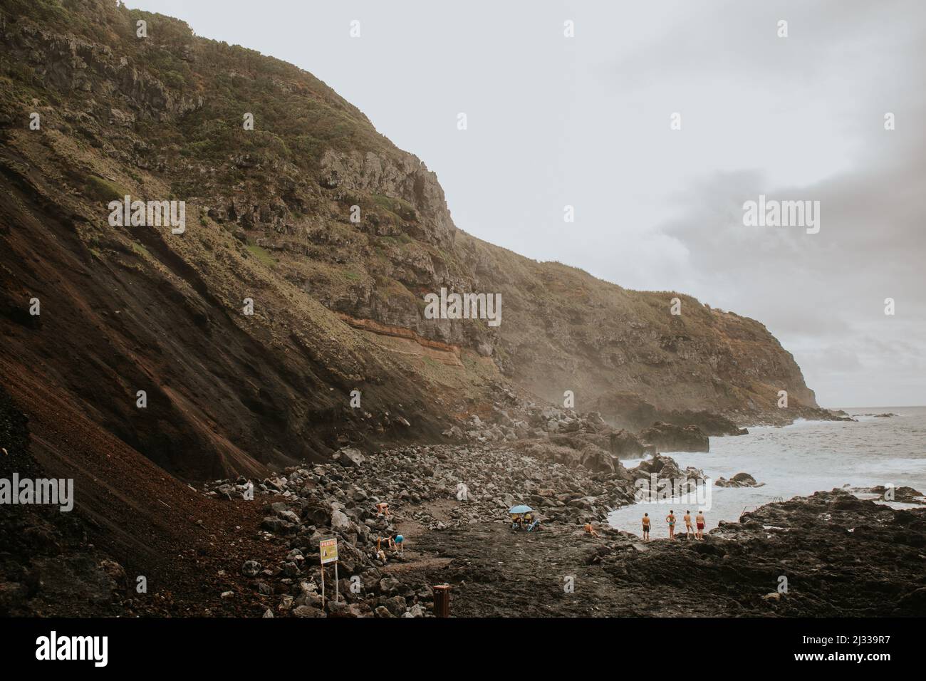 Natural termal water pool, Ponta da Ferraria Stock Photo