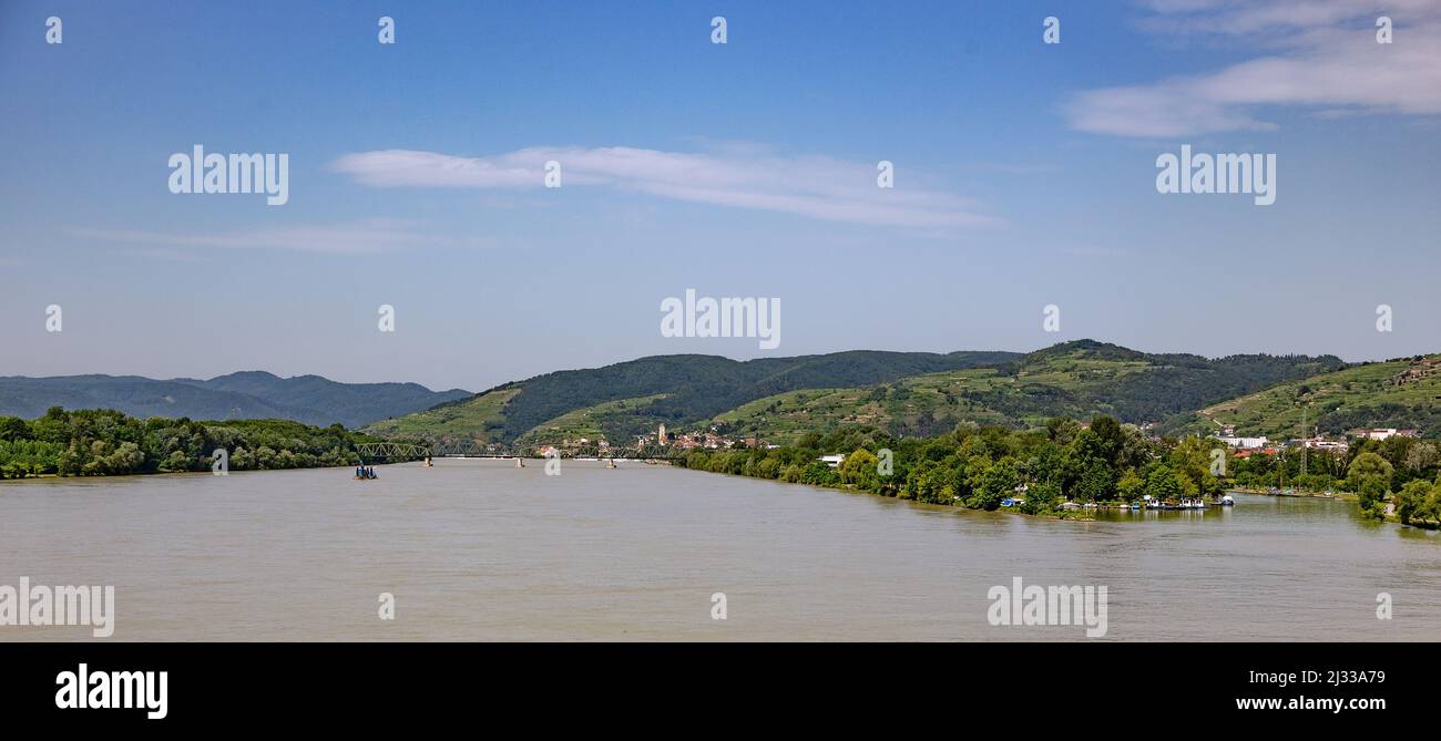 View of the Danube near Krems, Stein an der Donau Stock Photo