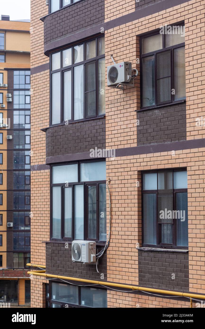 New multiapartment highrise buildings made of brick. Apartments with