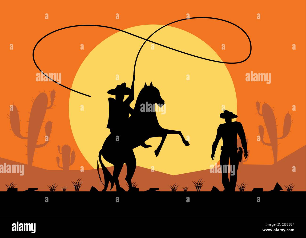 cowboys with rope and horse Stock Vector Image & Art - Alamy