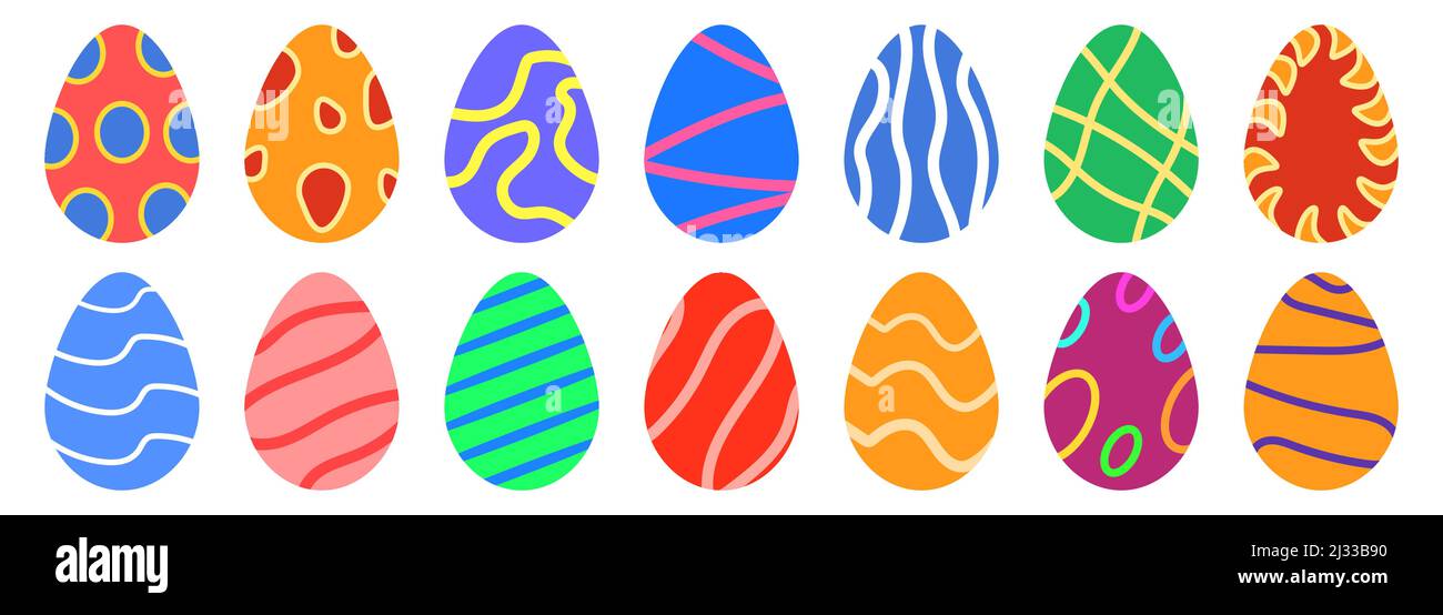 Easter egg collection. Painted vector flat design set of easter egg. Stock Vector