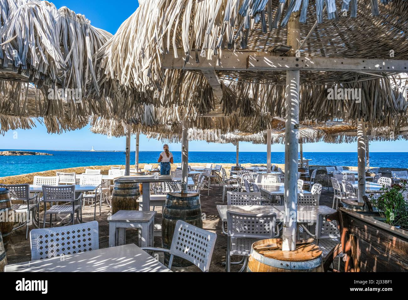 Italy Puglia. Gallipoli. . Restaurant above the beach of Purità Stock Photo