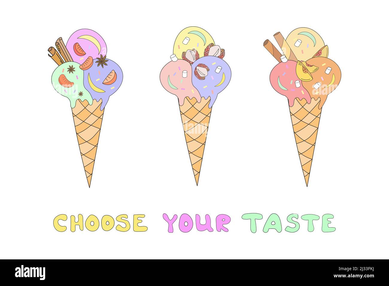 Vector ice cream set. Lettering Choose your taste. Stock Vector