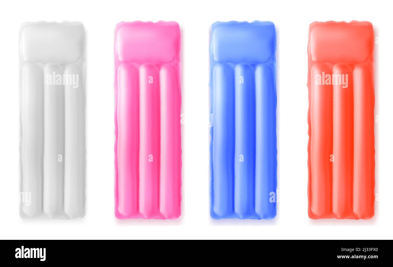 Inflatable mattresses, air rafts for float in pool or sea isolated on