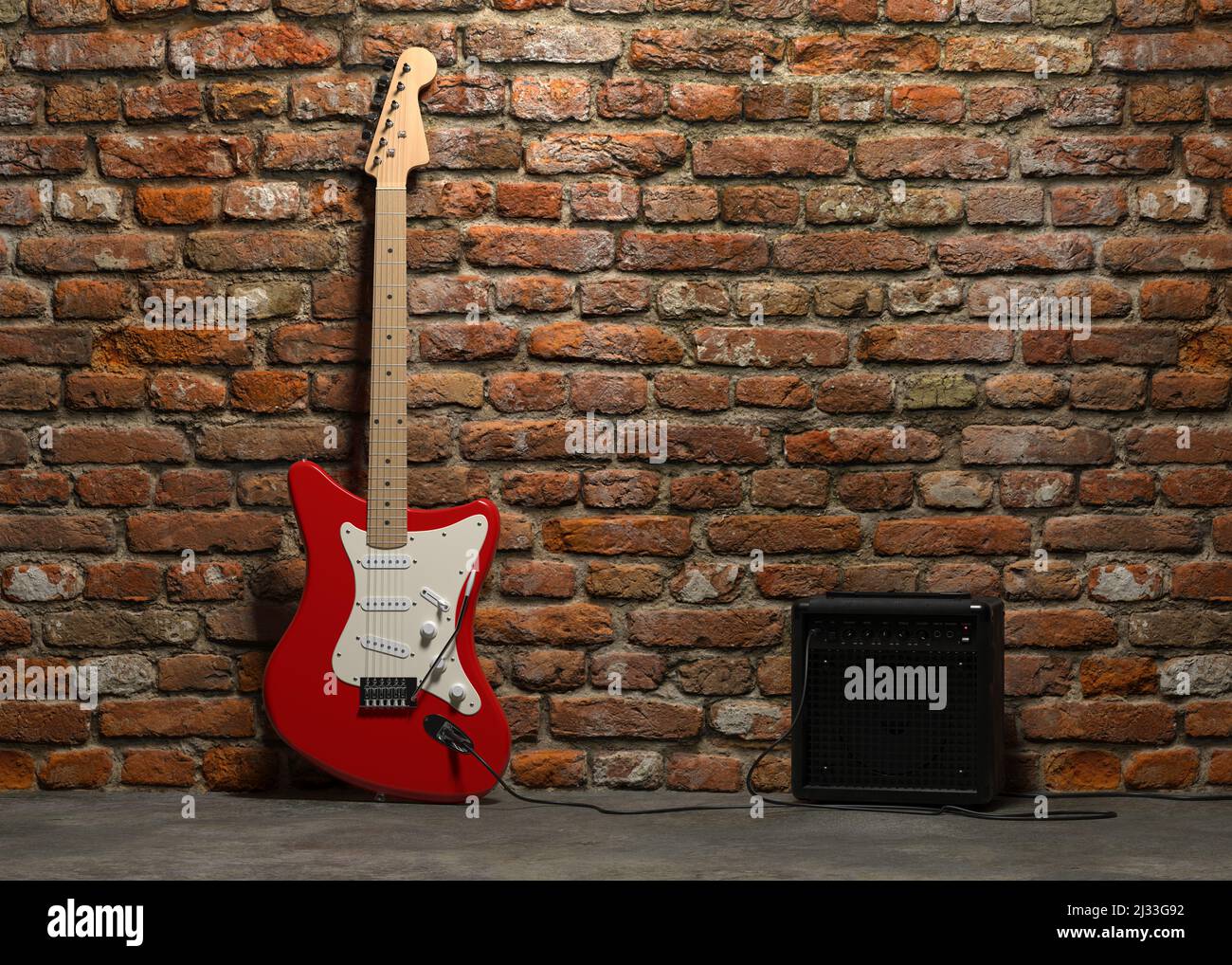 red electric guitar on a stand isolated on white background Stock Photo -  Alamy