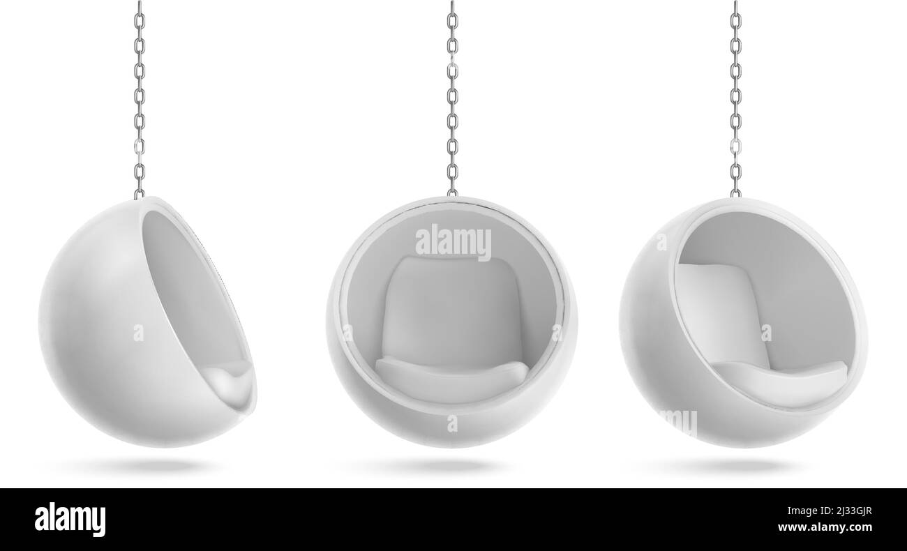 Ball chair, round armchair hang on chain front and side view