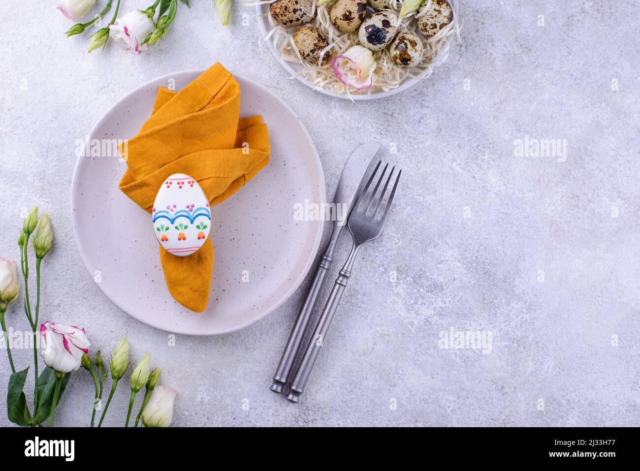 Easter spring festive table setting Stock Photo
