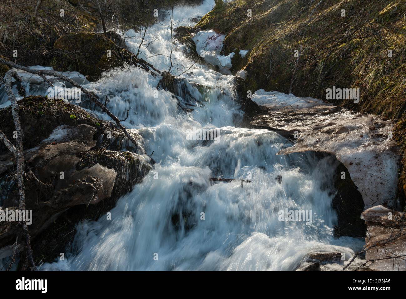 Forceful riverstream. Midtre Kaldslett. Tromsø/Norway. Stock Photo