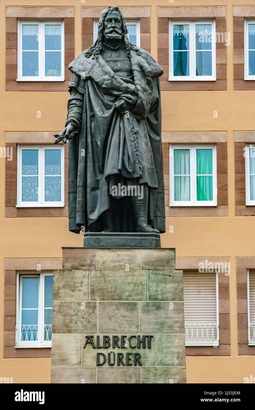 Great close-up view of the Albrecht Dürer monument in Nürnberg, the first monument in Germany to be erected in honour of an artist, designed by... Stock Photo