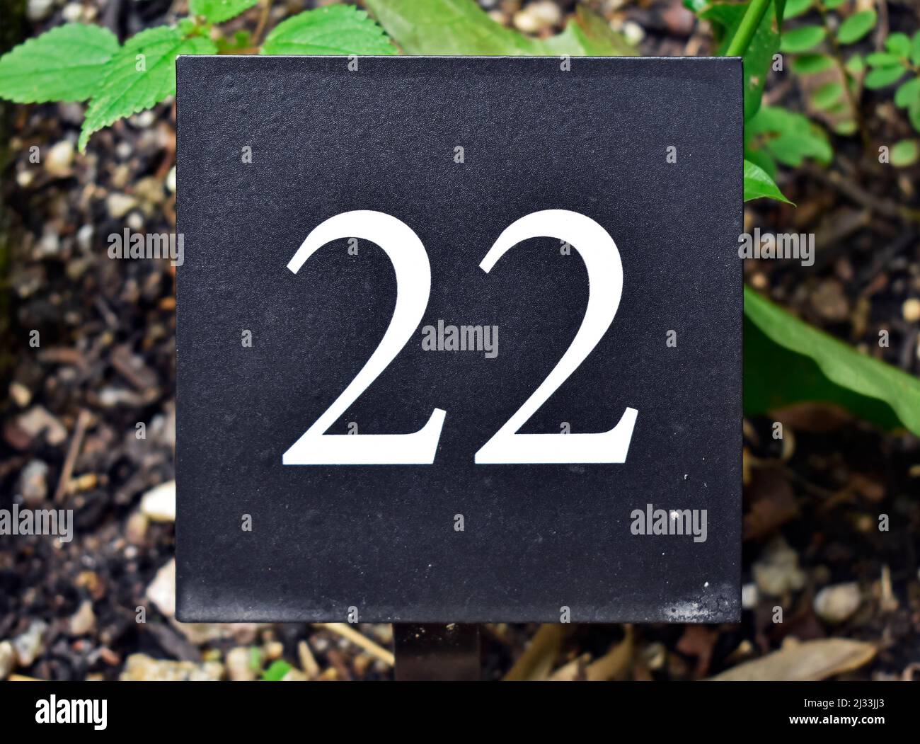 Number 22 printed on metallic plate Stock Photo