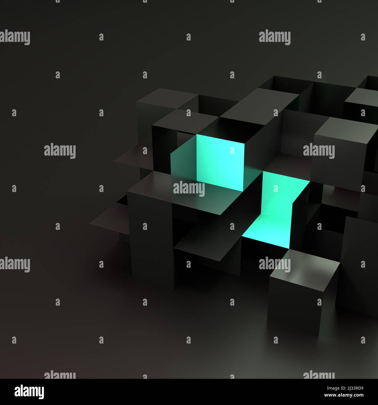 Abstract black boxes piled up. Some surfaces removed. Some surfaces ...