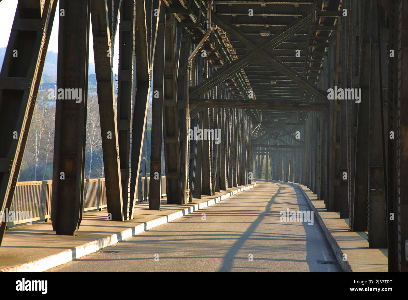 Double-headed bridge at Alf-Bullay over the Moselle, Rhineland-Palatinate, Germany Stock Photo