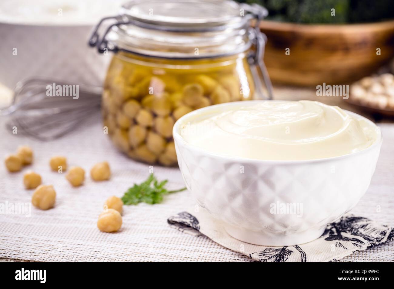 Homemade Mayonnaise Made From Vegetable Water Chickpea Aquafaba As A Vegan Ingredient Stock Photo Alamy