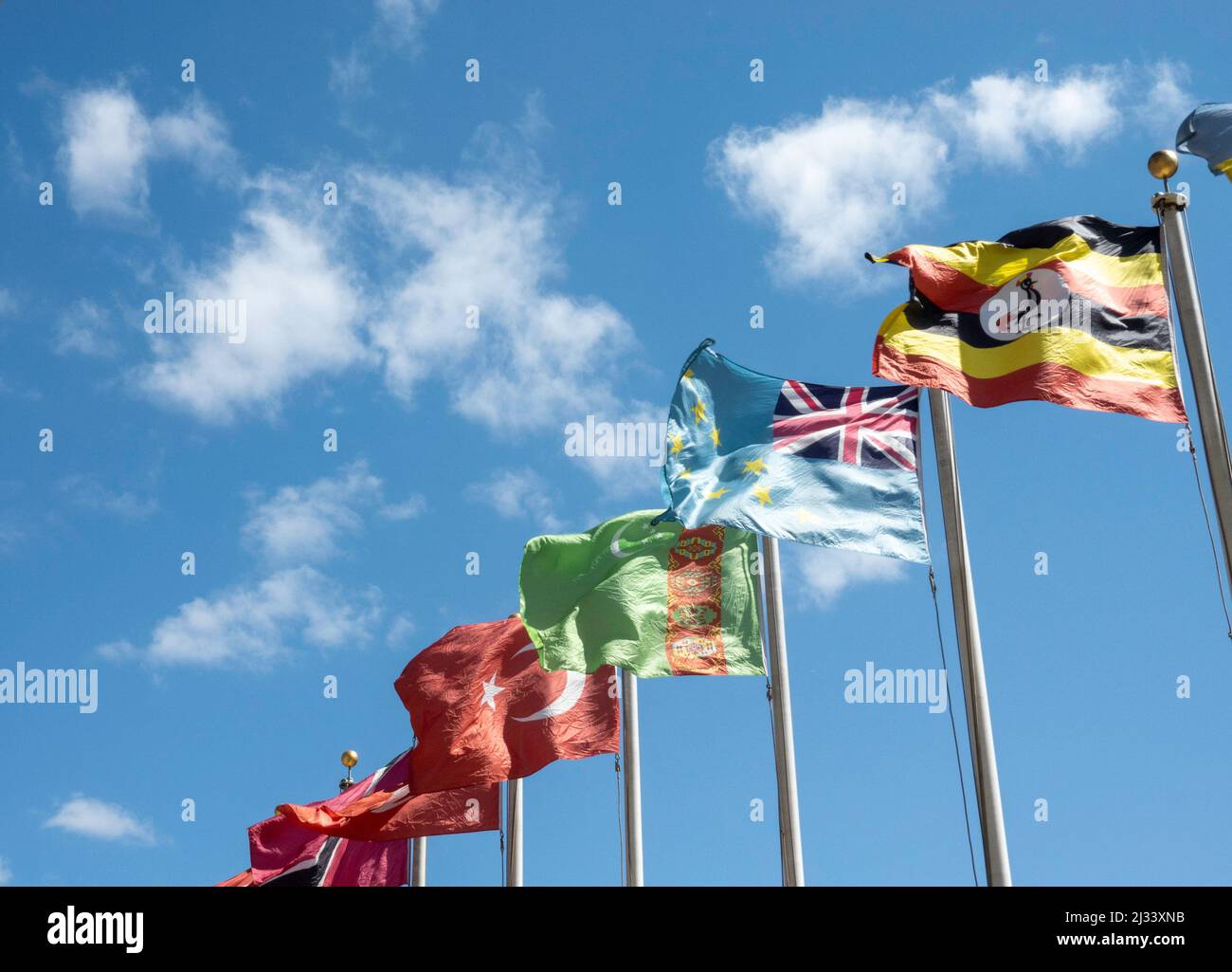 Member Nation Flags at the United Nations Headquarters Building in New York City, USA  2022 Stock Photo
