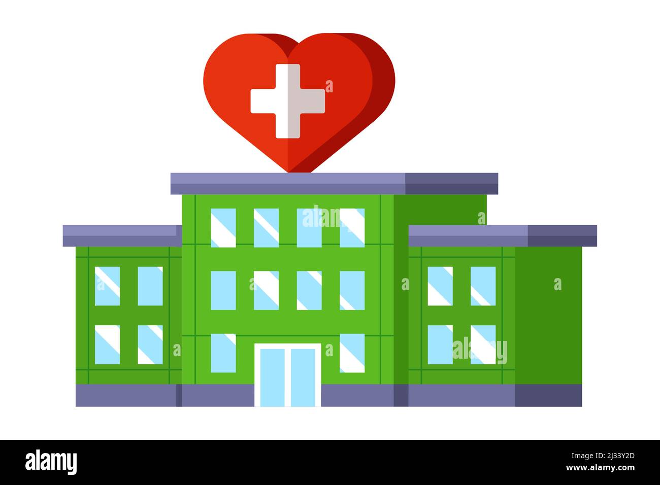 green clinic building with a sign in the shape of a heart. life saving facility. flat vector illustration. Stock Vector