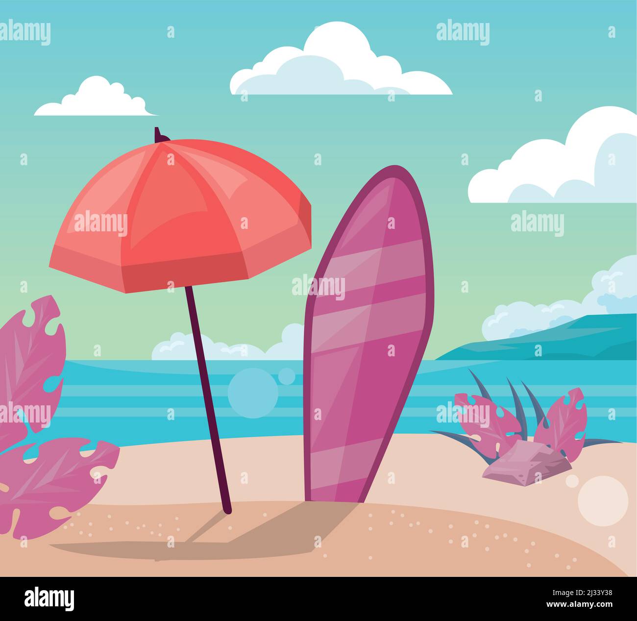 beach with surfboard Stock Vector Image & Art - Alamy