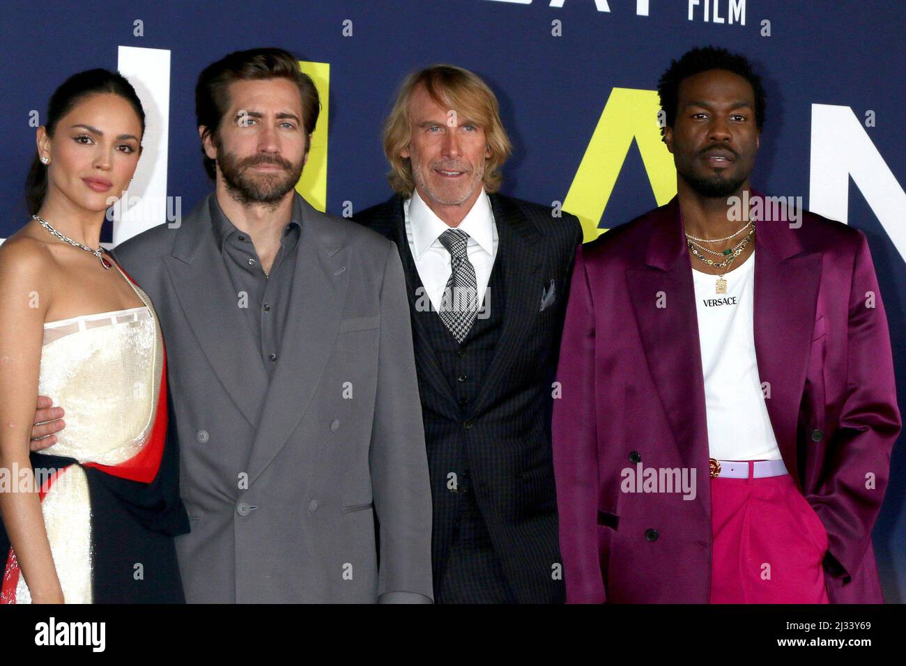 Los Angeles, CA. 4th Apr, 2022. Eiza Gonzalez, Jake Gyllenhaal, Michael Bay, Yahya Abdul-Mateen II at arrivals for AMBULANCE Premiere, The Academy Museum of Motion Pictures, Los Angeles, CA April 4, 2022. Credit: Priscilla Grant/Everett Collection/Alamy Live News Stock Photo