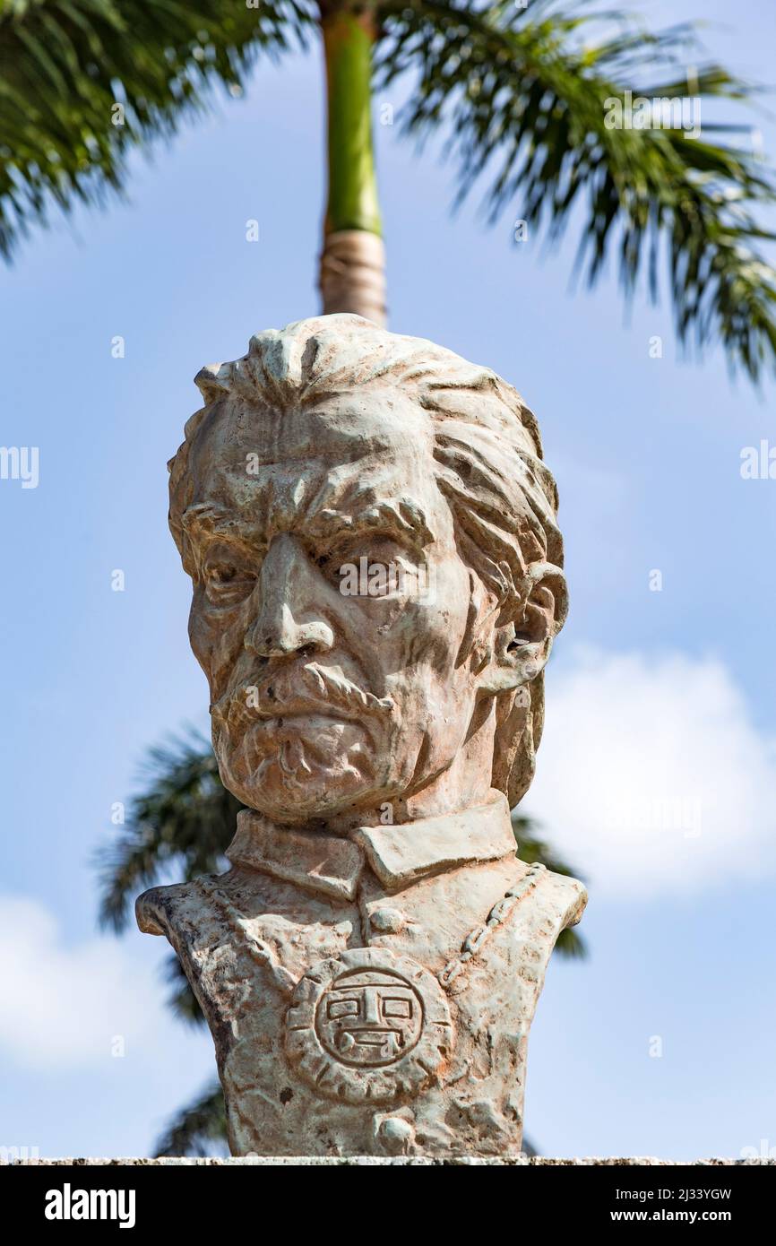MIAMI, USA - AUG 29, 2014: statue of inca garcilaso de la vega as a peruvian gift in downtown Miami. Stock Photo