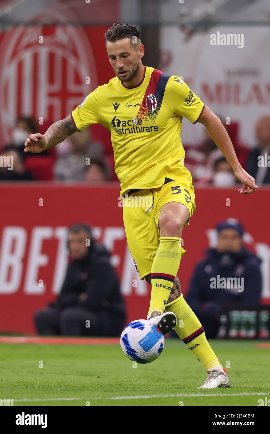 Milan, Italy, 4th April 2022. Mitchell Dijks of Bologna FC during the