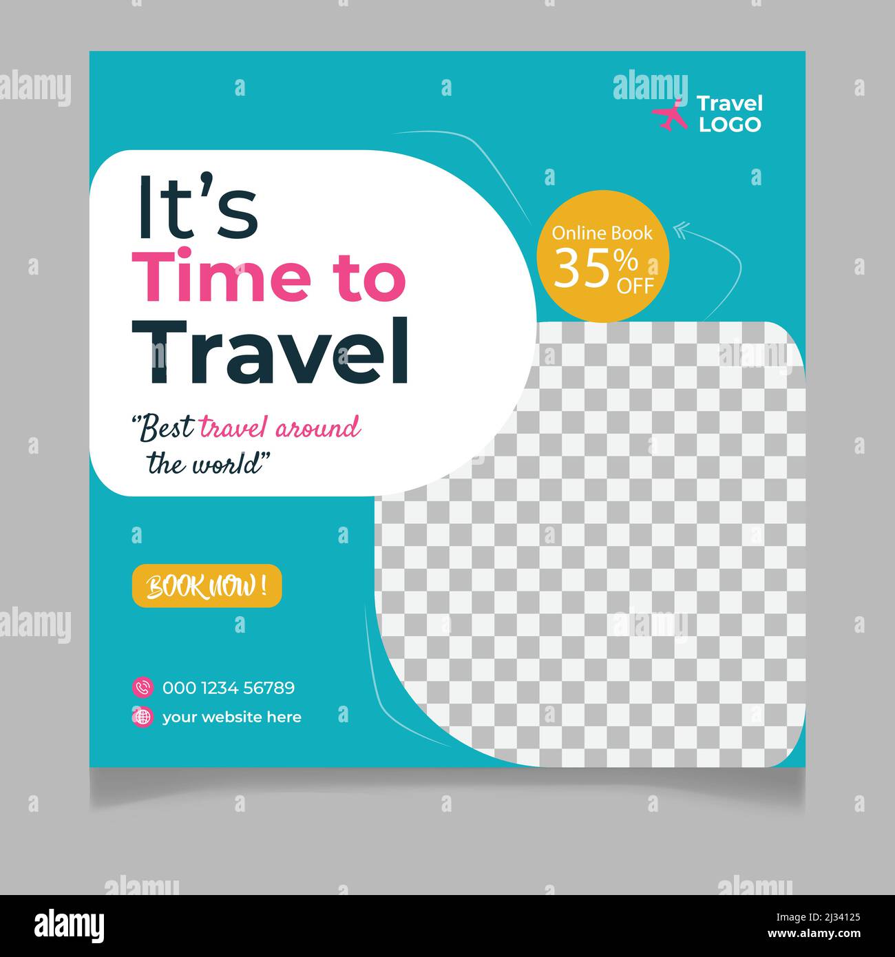 Traveling social media post banner template design, Tour travel holiday