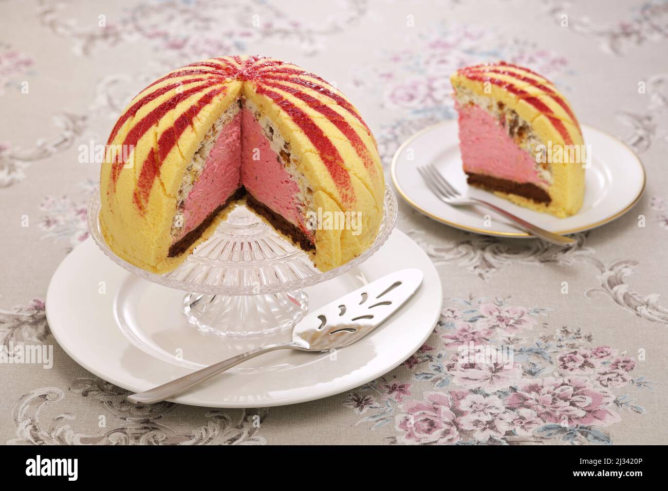homemade italian zuccotto cake isolated on white background