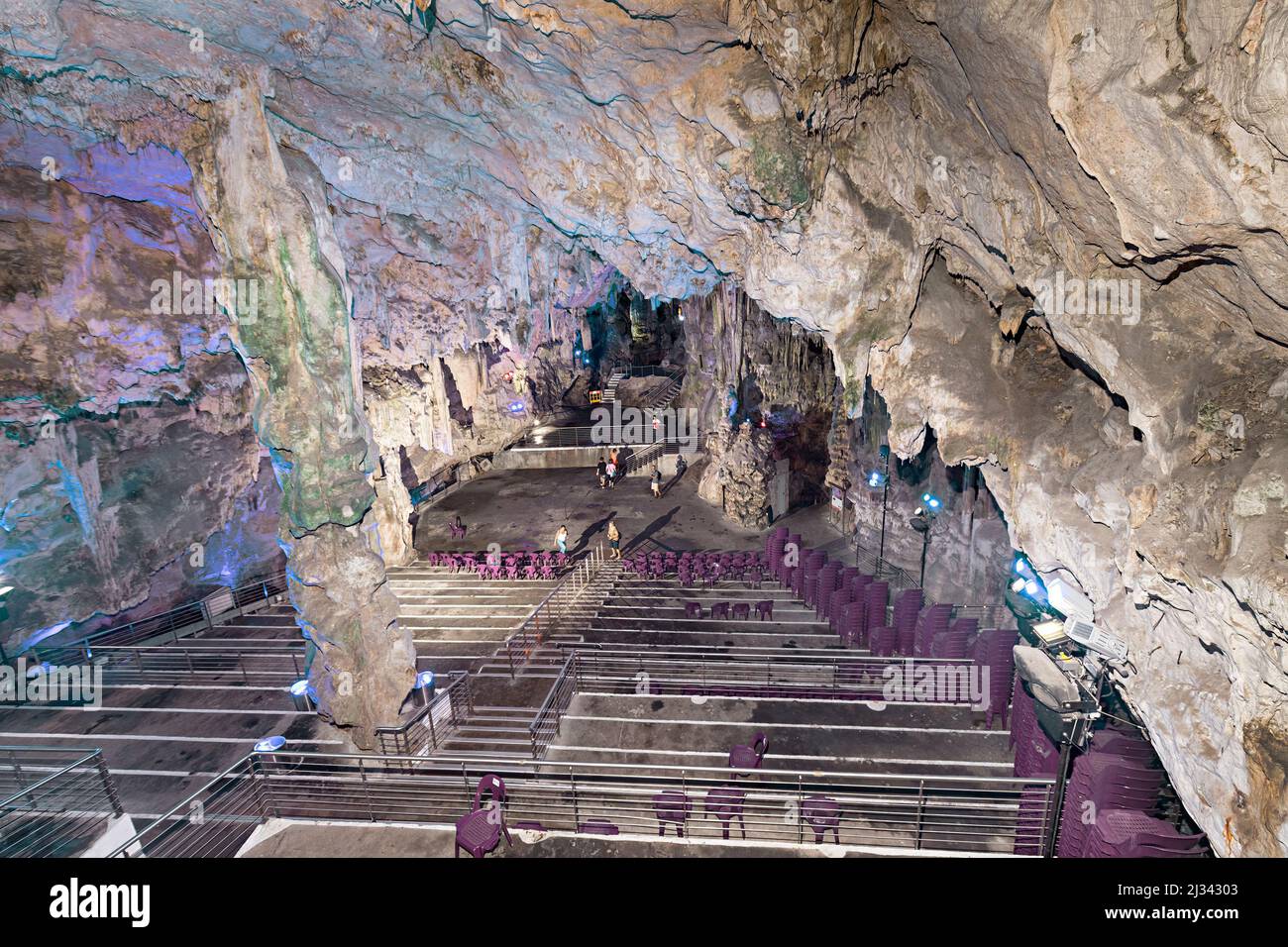 Auditorium and concert space inside St Michael's Cave, Gibraltar Stock
