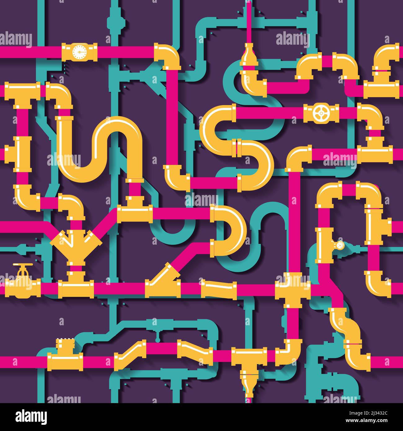 Water piping seamless pattern. Pipeline and tube, industrial ...