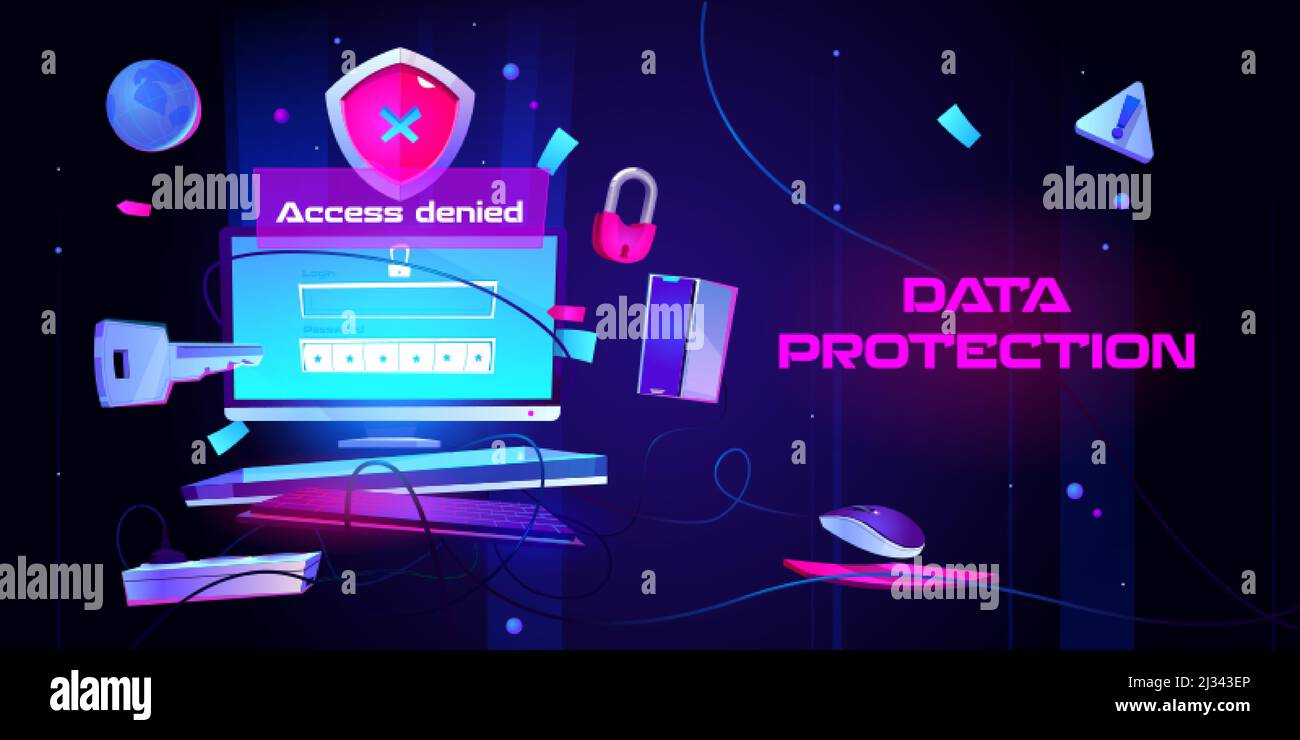 Personal data protection cartoon landing page. social networks