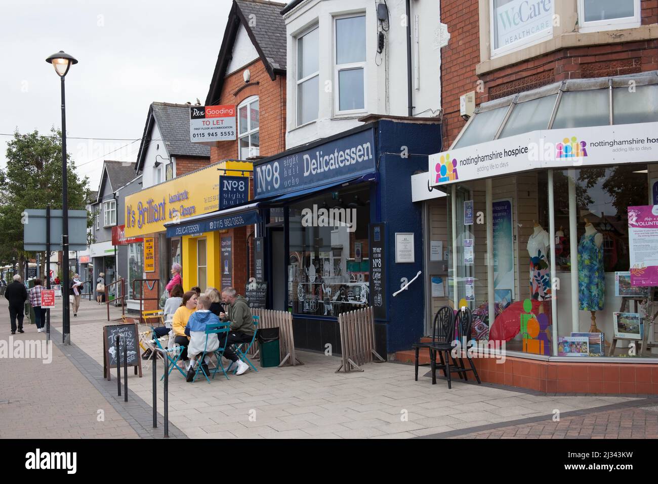 A row of shops and restaurants in West Bridgford, Nottinghamshire in the UK Stock Photo