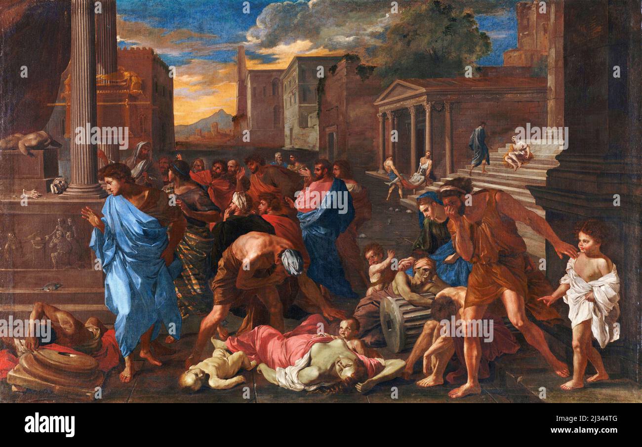 The Plague at Ashdod (after Poussin) by Angelo Caroselli  (1585-1652), oil on canvas, 1631 Stock Photo