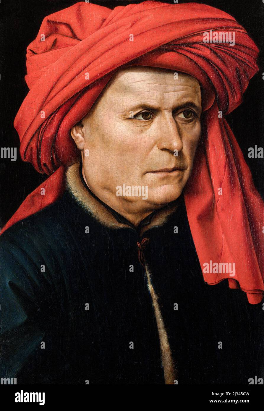 A Man by the early Netharlandish artist, Robert Campin (c. 1375- 1444), oil with egg tempera on oak, c. 1435 Stock Photo
