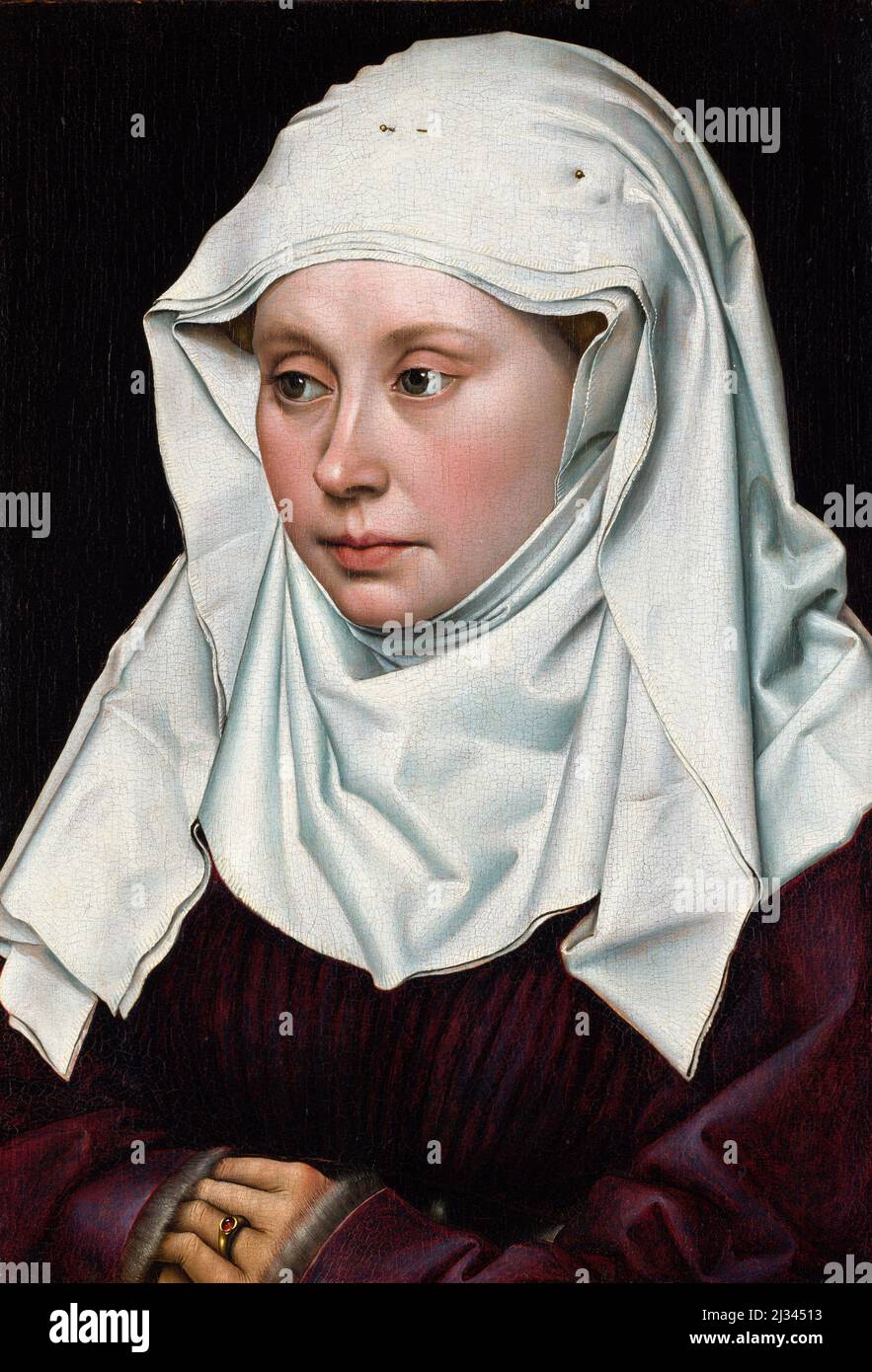 A Woman by the early Netharlandish artist, Robert Campin (c. 1375- 1444), oil with egg tempera on oak, c. 1435 Stock Photo