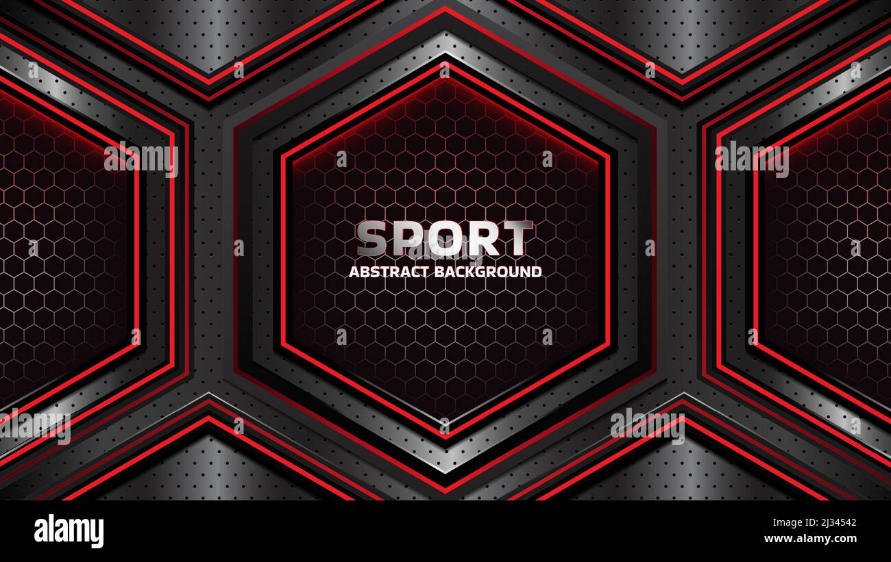 Abstract sports background with hexagonal elements and red lines Stock Vector