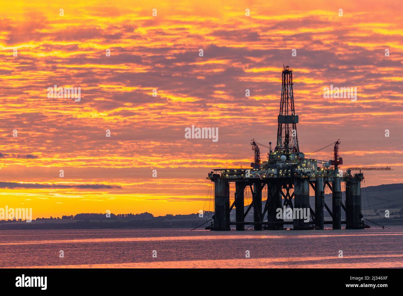 Oil rigs, drilling platforms in maintenance, Cromarty Firth, Scotland UK Stock Photo