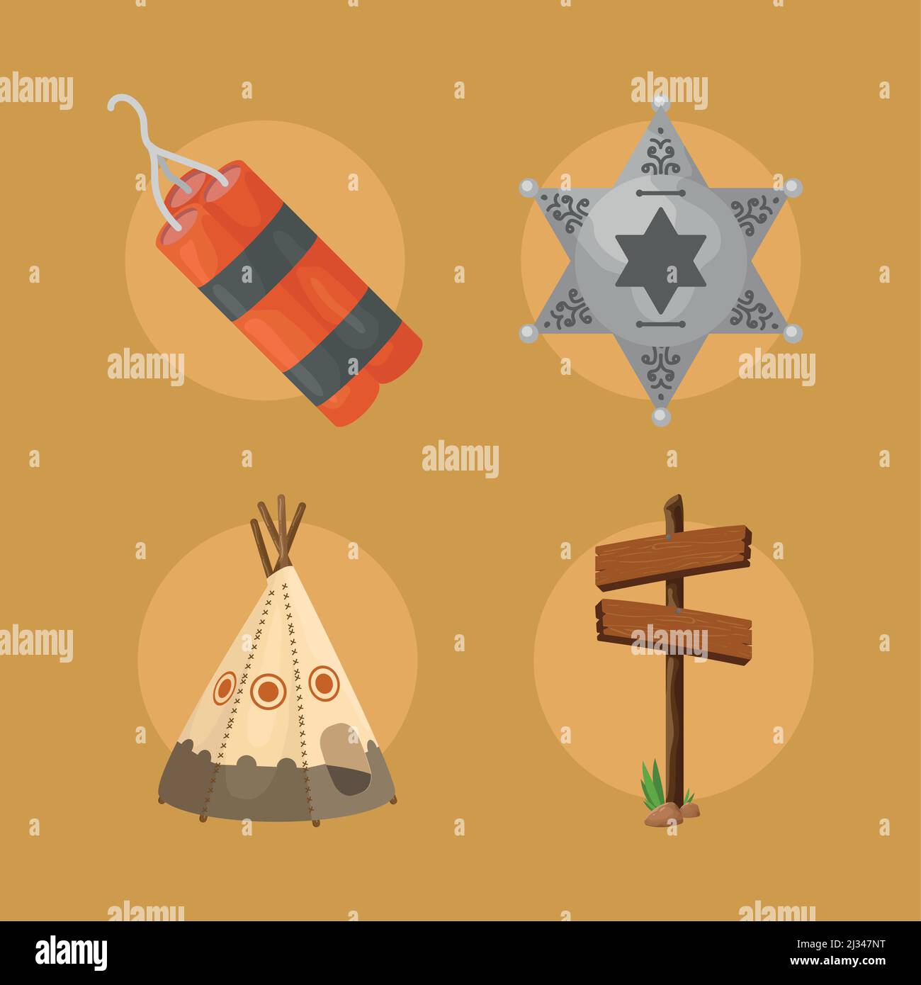 four wild west icons Stock Vector